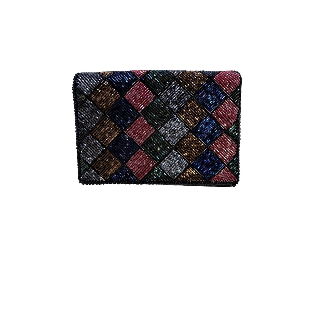 Garfinckels Beaded Clutch Handbag Rhinestone‎ Mosaic Pattern Evening Bag Retro